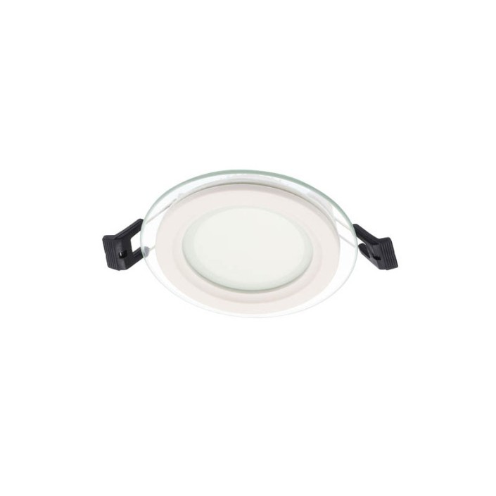 LED кръгъл стъклен панел за вграждане LENA-RG, ∅100x40mm, 6W, 564lm, 3000K (топла светлина), монтажен отвор ∅75mm от строителна борса за Осветление