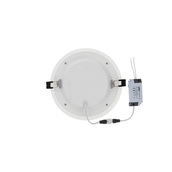 LED кръгъл стъклен панел за вграждане LENA-RG, ∅100x40mm, 6W, 564lm, 3000K (топла светлина), монтажен отвор ∅75mm от строителна борса за Осветление