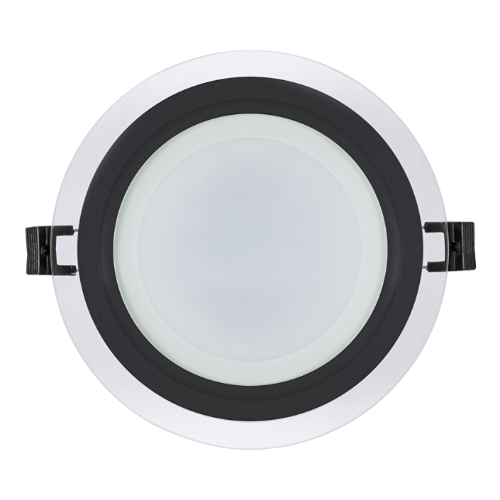 Стъклен LED панел за вграждане, кръг, 12W, 4200K, 220-240V AC, IP44, Черен ринг от строителна борса за Осветление