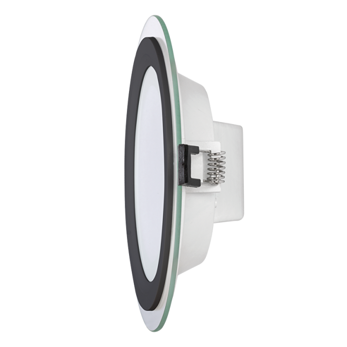 Стъклен LED панел за вграждане, кръг, 12W, 4200K, 220-240V AC, IP44, Черен ринг от строителна борса за Осветление