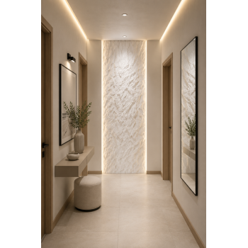 3D Декоративен полиуретанов панел имитация камък, 290х60х3-6 cm., Бял