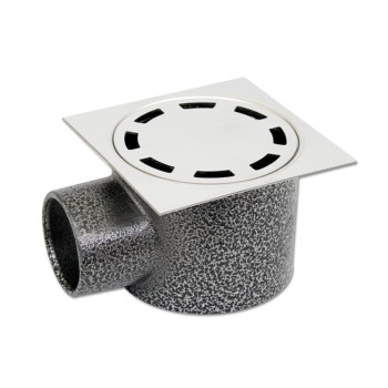 Сифон странично оттичане РVС, ∅50mm, квадратна решетка хром, 90х90mm