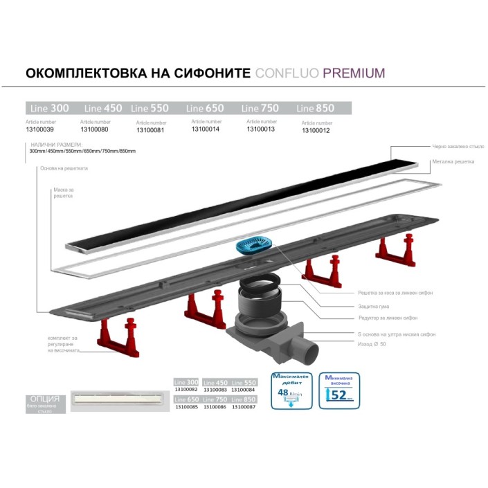 Линеен сифон CONFLUO Line Glass - 450mm