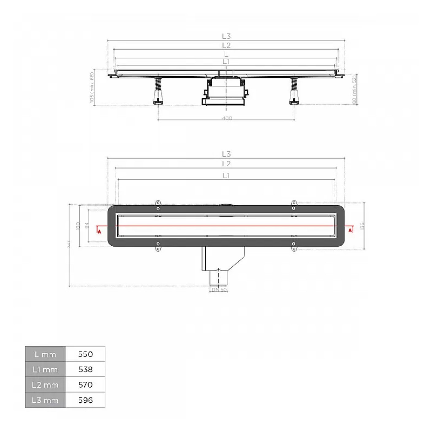 ЛИНЕЕН СИФОН PRIMO COMPACT LINE - 550мм - ЧЕРЕН МАТ